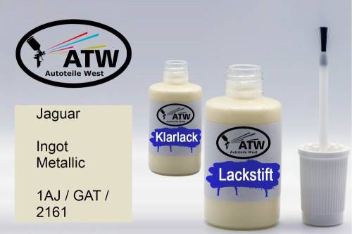 Jaguar, Ingot Metallic, 1AJ / GAT / 2161: 20ml Lackstift + 20ml Klarlack - Set, von ATW Autoteile West.